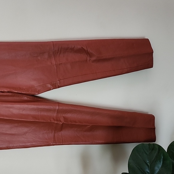 Vintage Metro Style Leather Brown Tapered Leg Trouser Pants Womens 8 Tall - Picture 3 of 7